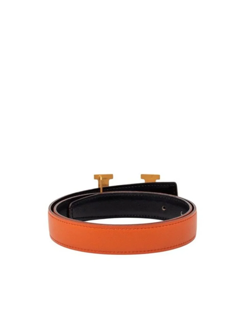 Hermes Constance Belt Reversible Buckle Orange Black Gold Box Calf Swift